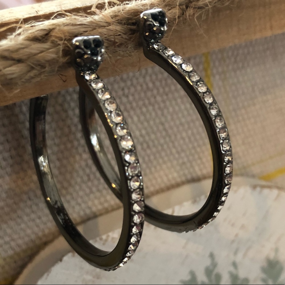 Hematite Over Sterling Silver Crystal Hoops - Picture 1 of 4